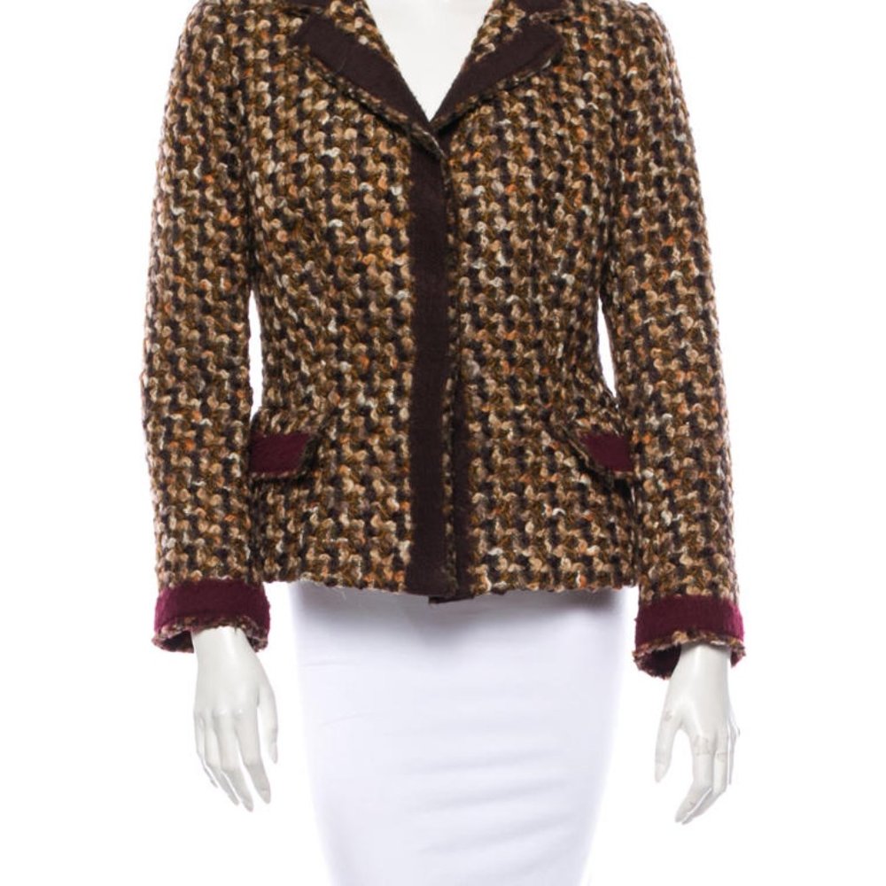 Prada Brown Tweed 3 snap Blazer Size 42